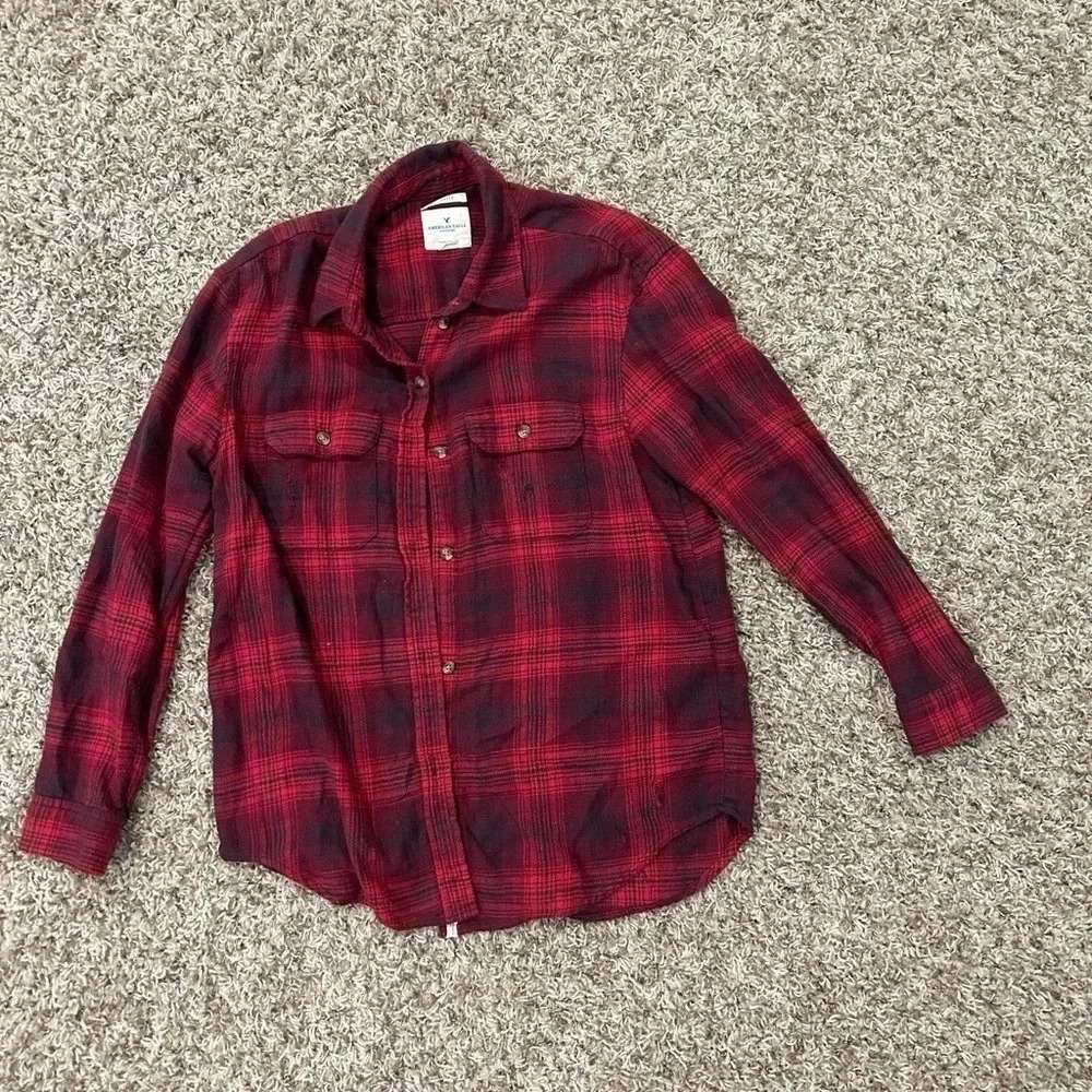 American Eagle Women’s XS Destroyed Flannel Button Down 100% Cotton